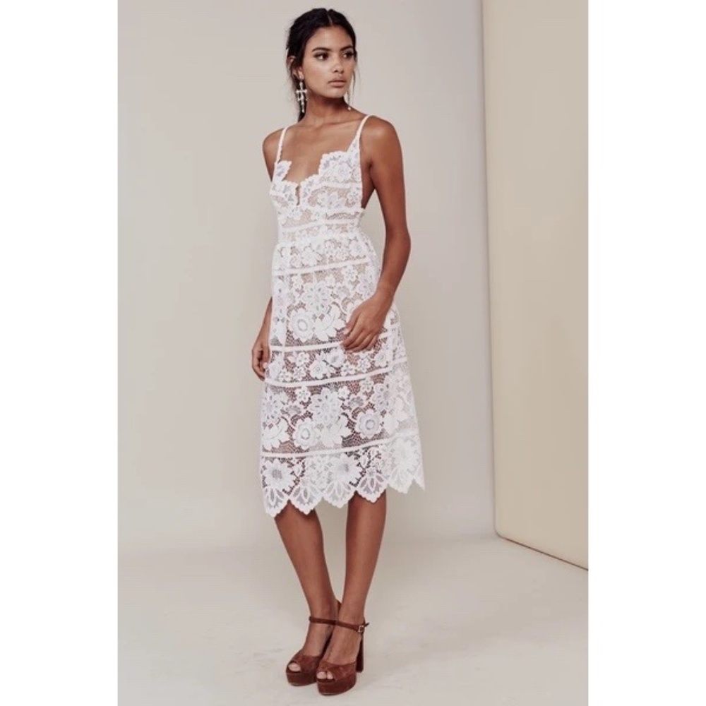 For Love & Lemons White Gianna lace midi dress